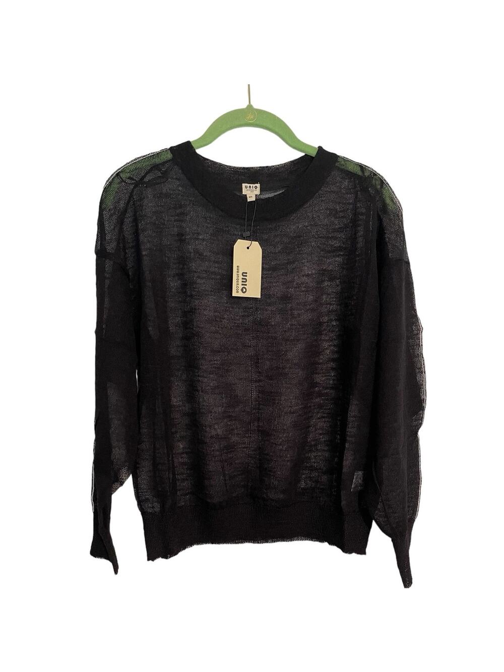 UNIQ Women's Black Sheer Long Sleeve Sweater Style SW-70617 Size M/L NWT
